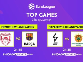Ολυμπιακός – Μπαρτσελόνα, Βιλερμπάν – Παναθηναϊκός στη EuroLeague στη Nova